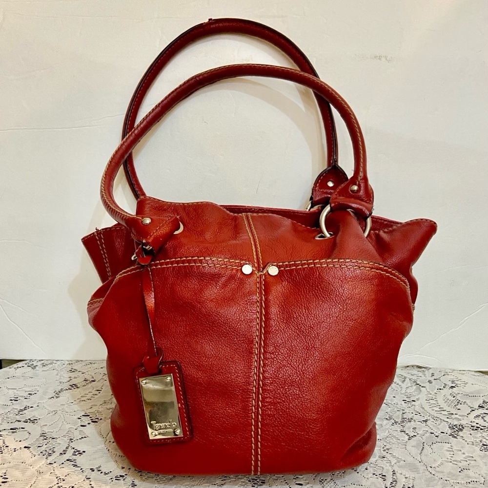 Tiganello Red Leather Handbag- Shoulder Bag 16in x 11in x 5.5in